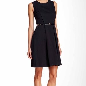 Ellen Tracy Black Belted Sleeveless Dress